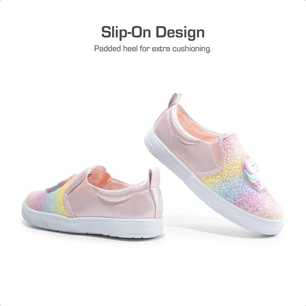 [Storybook Unicorn] Toddlers & Little Girls' Slip On Walking Sneakers - RAINBOW PINK - 3